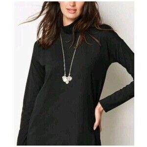 J.Jill Knit Pullover Tunic Top Women Sz 2X Black Turtle Neck Long Sleeve Cotton